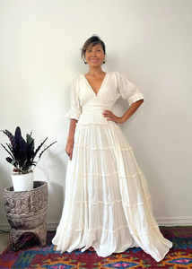 Vintage White Eco-Friendly Maxi Dress Women <b>Boho</b> V-neck Shoulder Spaghetti Strap Embroidery Hollow Natural Waist Organic Cotton - Product Image 4