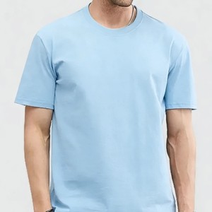 Camiseta de Manga Corta para Hombre 2026, Color Azul Claro, Cuello Redondo, 100% Algodón, Corte Regular, Color Sólido, Tejido de Punto, Teñido Liso, ODM OEM - Product Image 1