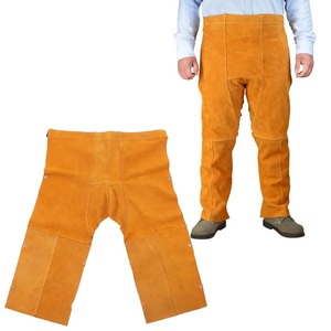 กางเกงหนังแท้สำหรับเชื่อมโลหะ ป้องกันไฟ ทนความร้อน แบบผ้ากันเปื้อน ป้องกันขา สำหรับช่างเชื่อม ชุดป้องกันความปลอดภัยสำหรับงานเชื่อม - Product Image 1