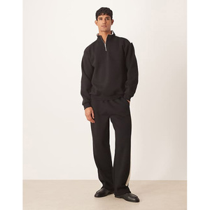 <b>Black</b> 100% Cotton Quarter <b>Zip</b> <b>Hoodie</b> Oversized Track Sweatshirt Long Sleeve Sportswear for Men - Product Image 3