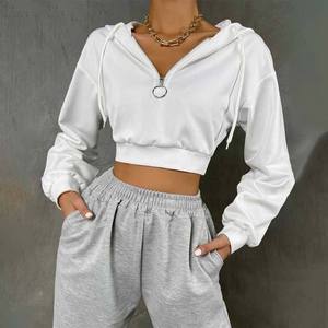 Nouveauté 2026 – Sweat à capuche personnalisé en coton respirant avec logo frontal pour femme, manches longues, coupe décontractée, style crop top - Product Image 1
