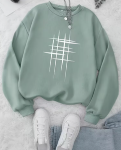 Sudadera Verde de Cuello Redondo para Mujer Hardihood International, Estampado Geométrico, Tejido de Punto, Informal, para Primavera, Mezcla de Algodón, Transpirable - Product Image 6