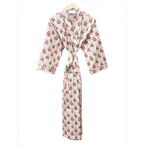 Handmade 100% Cotton Summer Kimono Floral Printed Long <b>Robe</b> V-Neck Three Quarter Sleeve Full Length Quick <b>Dry</b> Soft Breathable - Product Image 2