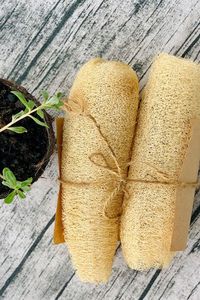 Éponge de bain en loofah naturelle, exfoliante, écologique, porte-savon, jaune clair - Product Image 6