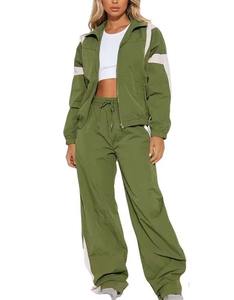 Custom Women Windbreaker Tracksuit Two Piece Set Water Resistant Sportswear Half Zip Jacket and <b>Pants</b> - Product Image 2