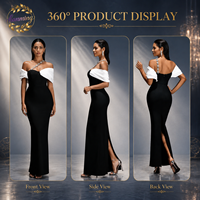 Robe de soirée longue élégante blanche avec bandage noir et chaîne de diamants pour femme - Collection Boutique 2026