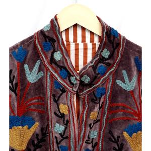 Autumn/Winter Suzani <b>Velvet</b> Embroidery Reversible Eco-Friendly Floral Pattern Bomber <b>Jacket</b> Unisex Custom Logo Quilted Mandarin - Product Image 6