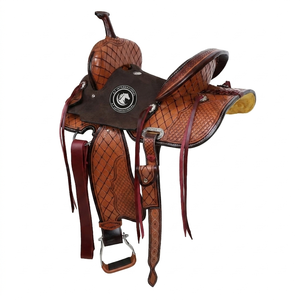 Selle Western en cuir légère avec siège confortable et souple, ornée de motifs floraux faits à la main, ensemble complet d'équipement équestre - Product Image 2