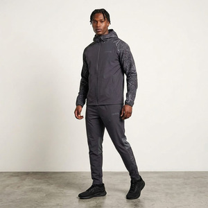 Conjunto Deportivo Informal Negro Unisex 2025, con Logotipo Personalizado, Dos Piezas, Chaqueta con Capucha y Cremallera, Pantalones Deportivos, Cortavientos - Product Image 3