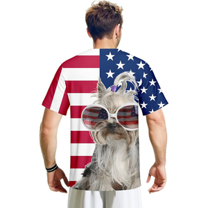 Camiseta de manga corta con cuello redondo y estampado de perro Yorkie con bandera de EE. UU., unisex, para adultos, transpirable, de poliéster, con estampado completo, corte regular - Product Image 4