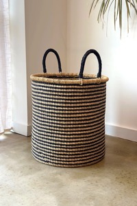 Set of 2 Seagrass <b>Baskets</b>, Black and Natural Striped Handmade <b>Storage</b> <b>Basket</b> Wholesale eco-friendly Made in Vietnam - Product Image 2