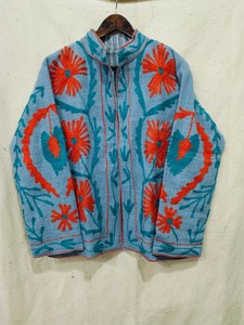 Velvet Embroidered Floral Winter Breathable Cotton <b>Jacket</b> <b>Mandarin</b> <b>Collar</b> Full Sleeve Women's Coat Hand Embroidery Design - Product Image 2