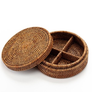 <b>Round</b> Woven Wicker Coffee Sugar Tea Bag Storage Caddy Basket Handbraided Natural Rattan Home Storage <b>Box</b> - Product Image 1