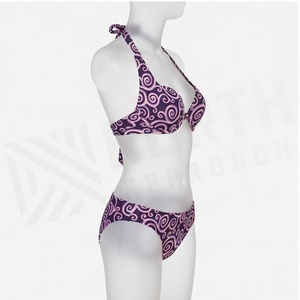 Ensemble bikini 2 pièces pour femmes, imprimé tourbillon, col halter, tissu extensible, bas de bikini hipster - Product Image 3