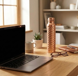 Immune support <b>Copper</b> <b>Water</b> <b>Bottle</b> With Lids Minimalist Design Portable Travel Drinkware Home Use - Product Image 4