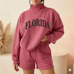 <b>Mock</b> <b>Neck</b> <b>Top</b> With Shorts Coordinated Set Women Warm Cozy Comfort Fit Easy Dressing Everyday Style Modern Apparel - Product Image 1