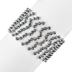 Natural Hematite Faceted Round <b>Beads</b> Rosary Chain With 925 Sterling <b>Silver</b> Wire Wrapped Links 3mm Handmade Jewelry Making Chain - Product Image 6