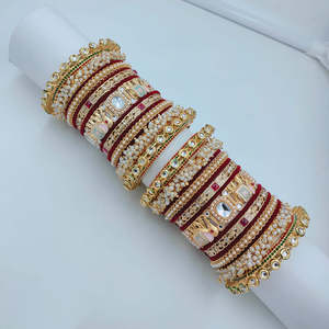 ชุดกำไลข้อมือกำมะหยี่ประดับเพชร Kundan และ Meenakari รุ่น JeweleMarket 10575698DGR_2.4 ดีไซน์สวยหรูทันสมัย - Product Image 2