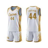 Camiseta de Baloncesto Personalizada de Verano en Oro Blanco, Sublimada, Transpirable, sin Mangas, Cuello en V, Secado Rápido, Tallas Grandes, Venta al Por Mayor