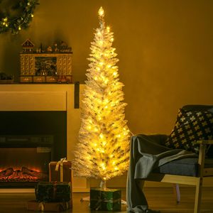 Albero di Natale Artificiale Sottile da 1,5 m con Rami Realistici e Luci LED Bianche Calde, Albero di Natale a Matita con Base Bianca - Product Image 2