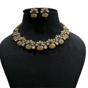 Conjunto de collar de Gargantilla Kundan de moissanita chapada en oro étnico con pendientes joyería de fiesta de boda india para mujer - Product Image 1