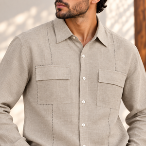 Conjunto de Lujo para Hombre, 100% Lino Puro, Camisa de Manga Larga y Pantalón con Cordón, Estilo Casual de Verano, Secado Rápido - Product Image 6