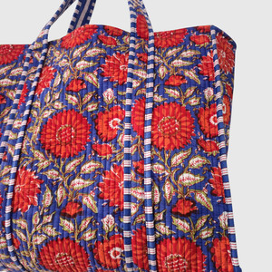 Sac fourre-tout en coton à motif floral avec design à panneaux, ouverture supérieure, style bohème, pour le shopping en toutes saisons - Product Image 6