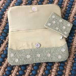 Bolso Rectangular Hecho a Mano con Patrón de Puntos de Cuentas, Verde, de Algodón y Poliéster, Bordado, Lavable - Product Image 2