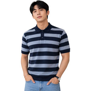 Polo décontracté respirant pour homme, manches courtes, rayé, haute qualité, nouveau design, best-seller, style streetwear - Product Image 1