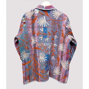 เสื้อแจ็คเก็ตผ้าฝ้ายถักสไตล์อินเดีย งานปักกันธาแบบวินเทจ  แบบสองด้านใส่ได้ คอวี มีกระเป๋า ติดกระดุม สำหรับฤดูใบไม้ร่วง/ฤดูหนาว คุณภาพสูง แห้งเร็ว - Product Image 3