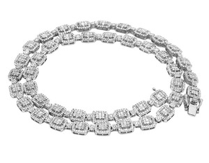 Hip Hop Luxury Baguette & Round Moissanite Diamond Studded <b>Iced</b> <b>Out</b> S925 Silver Tennis <b>Chain</b> Necklace for Men - Product Image 1