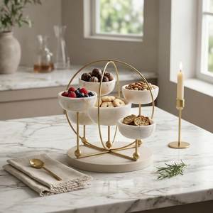 Luxury Copper Three-Bowl Decorative Serving Dish with Gold Lotus Accent Elegant <b>Snack</b> Serving Tray for Home Decor - Product Image 3