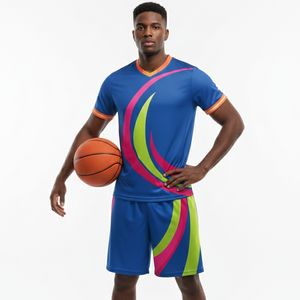 Uniforme de Fútbol Más Vendido, Personalizado con Sublimación, Cuello en V, Jersey de Baloncesto Azul con Conjunto de Pantalones Cortos al Por Mayor - Product Image 5