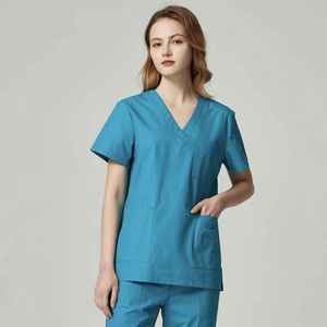 Full-size Unisex Hospital Scrub Suit <b>Set</b> Breathable Cotton Polyester Nurse Uniform Short-sleeved <b>Doctor</b> Overalls Uniform - Product Image 3