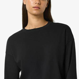 T-shirt à manches longues pour femme, col rond, noir, 100% coton, tricoté, décontracté, couleur unie, coupe classique, toutes saisons - Product Image 2