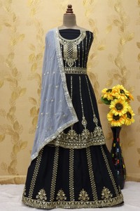 Georgette Silk Semi-Stitched Salwar Kameez with Embroidery & Sequins Work Modern Style <b>for</b> Wedding & Party Occasions - Product Image 5