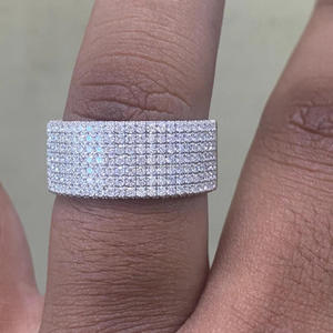 Iced Style Wide Pave <b>Set</b> Moissanite Diamond Engagement Wedding <b>Ring</b> for <b>Men</b> 925 Sterling Silver Hip Hop Luxury Statement Jewelry - Product Image 2