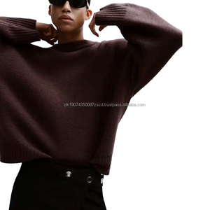 Wholesale <b>Men's</b> Acrylic Blend Plane Knit Sweater O-Neck Long Sleeve Pullover <b>Jumper</b> Charcoal <b>Brown</b> Quick Dry Breathable Winter - Product Image 3