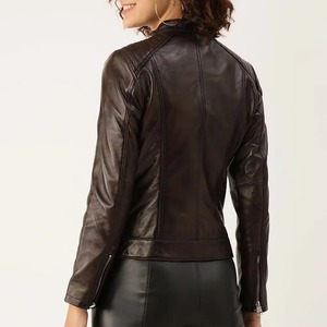 Blouson en cuir moderne personnalisé pour femme, en peau de mouton véritable, style motard, coupe ajustée, vêtement d'extérieur, mode streetwear, haut de gamme - Product Image 2