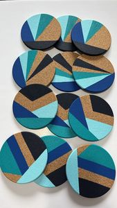 Modern <b>Ceramic</b> <b>Coasters</b> Square Black White Gold Geometric Design Non-Slip Mats & Pads - Product Image 6