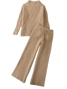 Conjunto de 2 Piezas de Punto para Invierno, Suéter Suave de Cuello Alto, Traje Informal con Pantalones Anchos, Traje Deportivo Cálido y Sólido, Nuevo - Product Image 5