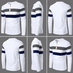 Mens Fashion Striped Henley Shirts Long Sleeve Casual Slim Fit T Shirts Comfortable Color Block Cotton Pullover Tee Shirt - Product Image 6