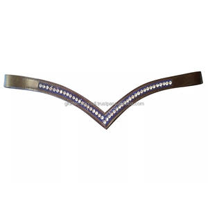 Bande de front de cheval en cuir vide en forme de V profond de luxe incrusté de strass de cristaux bleus et argentés dans toutes les tailles et couleurs personnalisées - Product Image 2