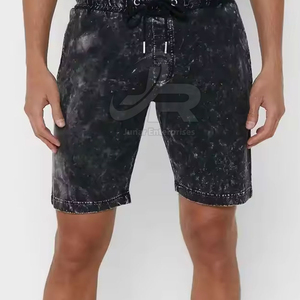 Shorts en toile délavée pour hommes, taille haute élastique, coupe confortable, décontracté, été, athlétique, loungewear, streetwear - Product Image 2