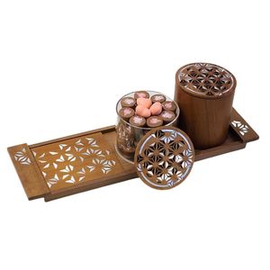 Bandeja de Servir de Madera Hecha a Mano de Dos Niveles con Borde Festoneado, Diseño Tradicional Chino, Bandeja Duradera Hecha a Mano - Product Image 3