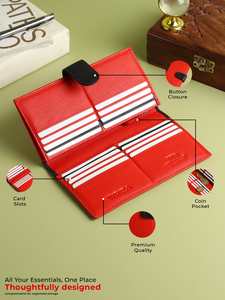 กระเป๋าสตางค์หนังแท้สไตล์วินเทจสำหรับผู้หญิง WRIZA ป้องกัน RFID |   กระเป๋าใส่บัตรผ้าฝ้ายแบบหลายช่องพร้อมตัวล็อคแบบหัวเข็มขัดสำหรับงานกลางคืน - Product Image 3