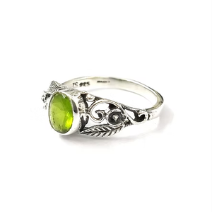 <b>Peridot</b> Gemstone <b>Ring</b> in 925 Silver Leaf Design Unisex for Everyday Wear Manufactured By Jaipur Silver - Product Image 2