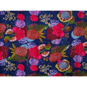 Colcha Kantha de Algodón 100% Orgánico, Hecha a Mano en Rajasthan, Estampada, Reversible, Vintage, Ecológica, para Todas las Estaciones, Tamaño Doble - Product Image 2