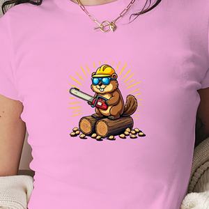 เสื้อยืดสั้นแฟชั่นบีเวอร์แปลกๆกับเลื่อยโซ่ - Product Image 2