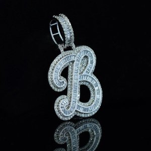 Colgante de Letra B Totalmente Cubierto de Diamantes, Corte Baguette, Moissanita VVS, Estilo Hip Hop, Colgante Inicial de Lujo, Plata de Ley 925 - Product Image 2